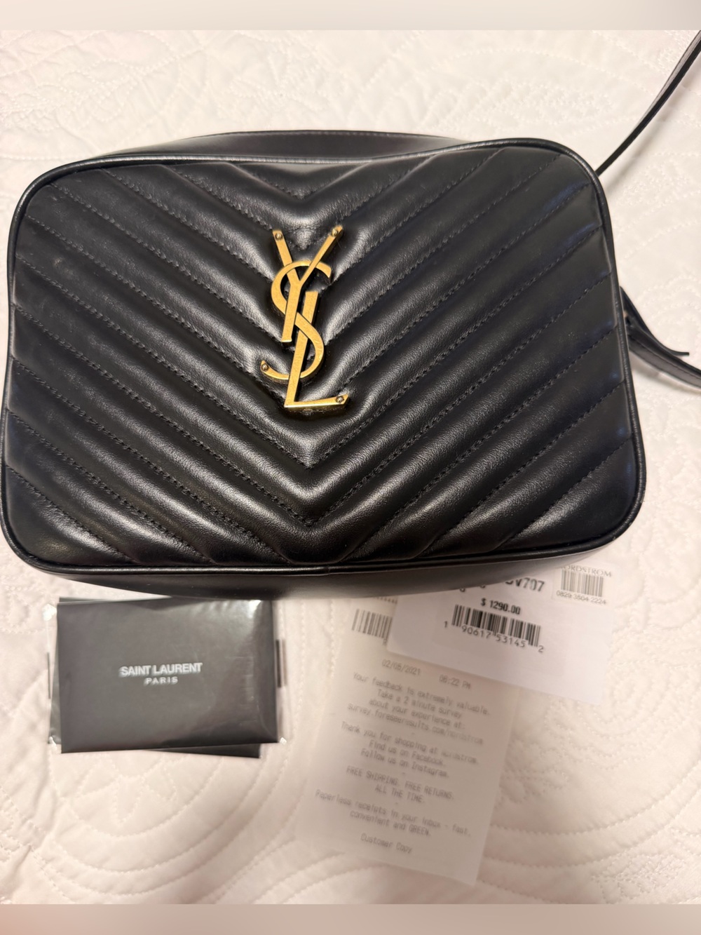 Saint Laurent Black Leather Zip-Top Crossbody with Gold Hardware